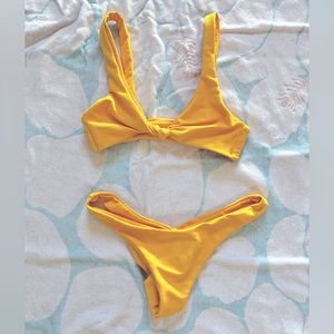 Skatie Bikini Yellow Ribbed TOP ONLY  size S